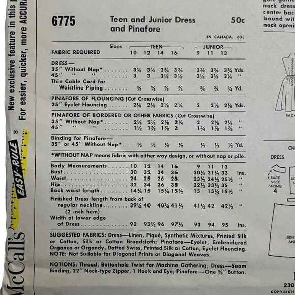 Vintage 60s McCalls 6775 Pattern Teen Junior 9-16 Dress Pinafore Uncut Easy Rule - Picture 4 of 4